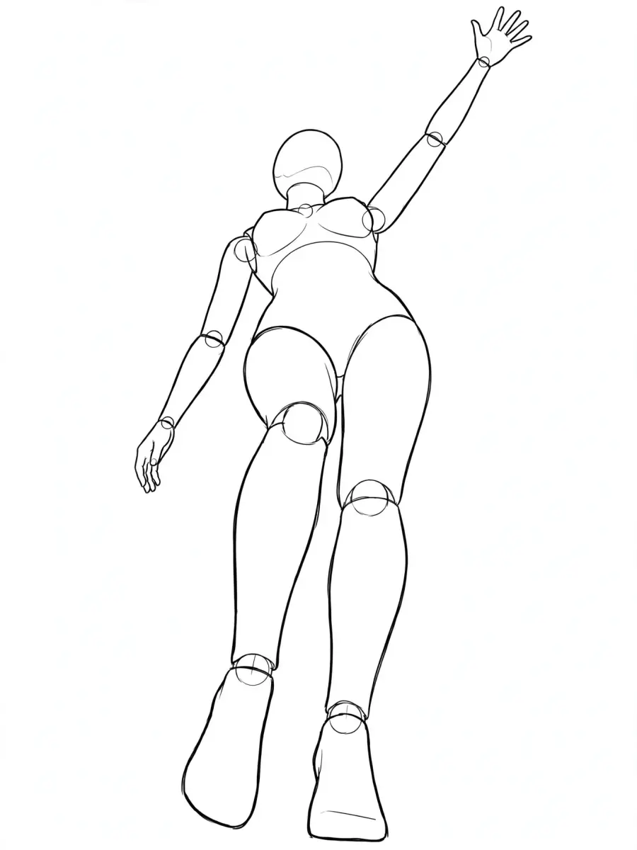 P021 站立・手扶颈侧与大腿 · 仰视