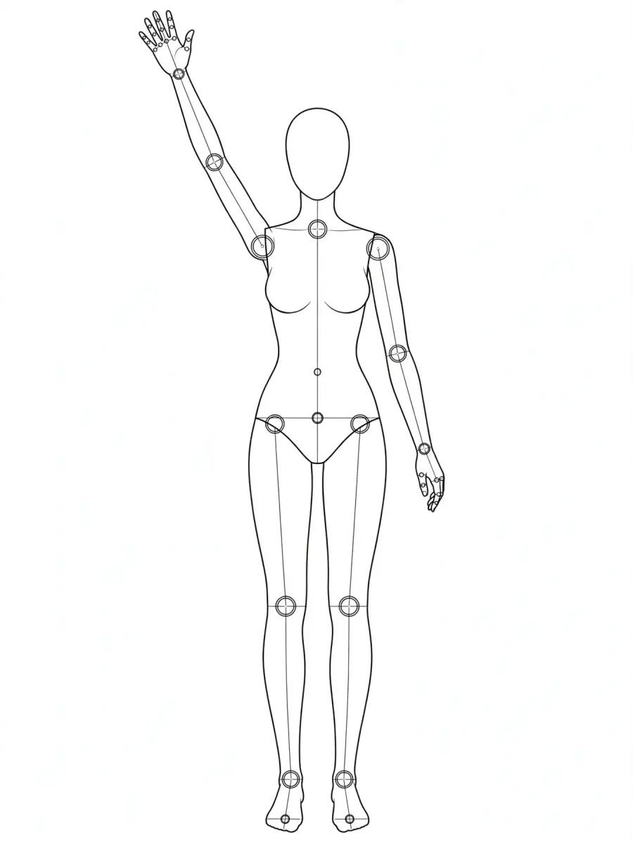 P021 站立・手扶颈侧与大腿 · 正面