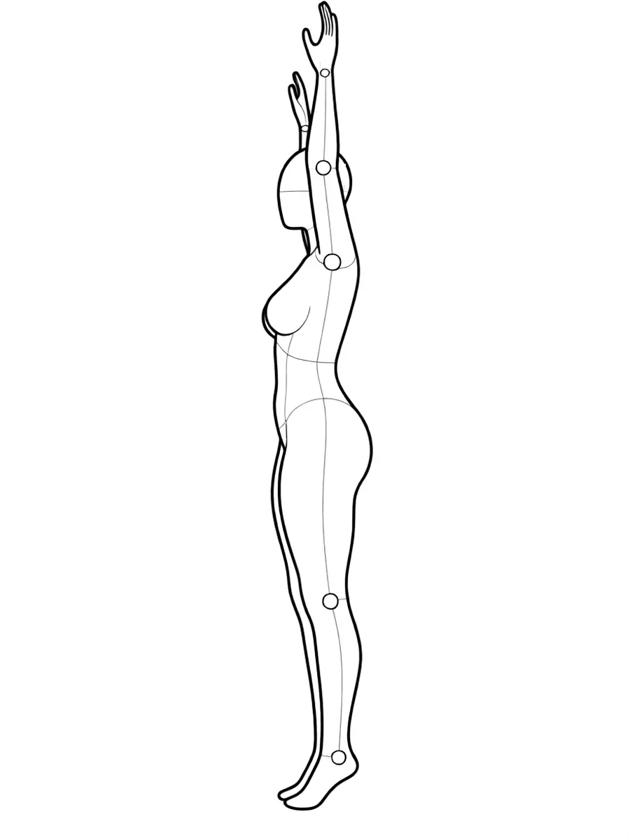 P030 서서 까치발·양팔 V자 · 옆